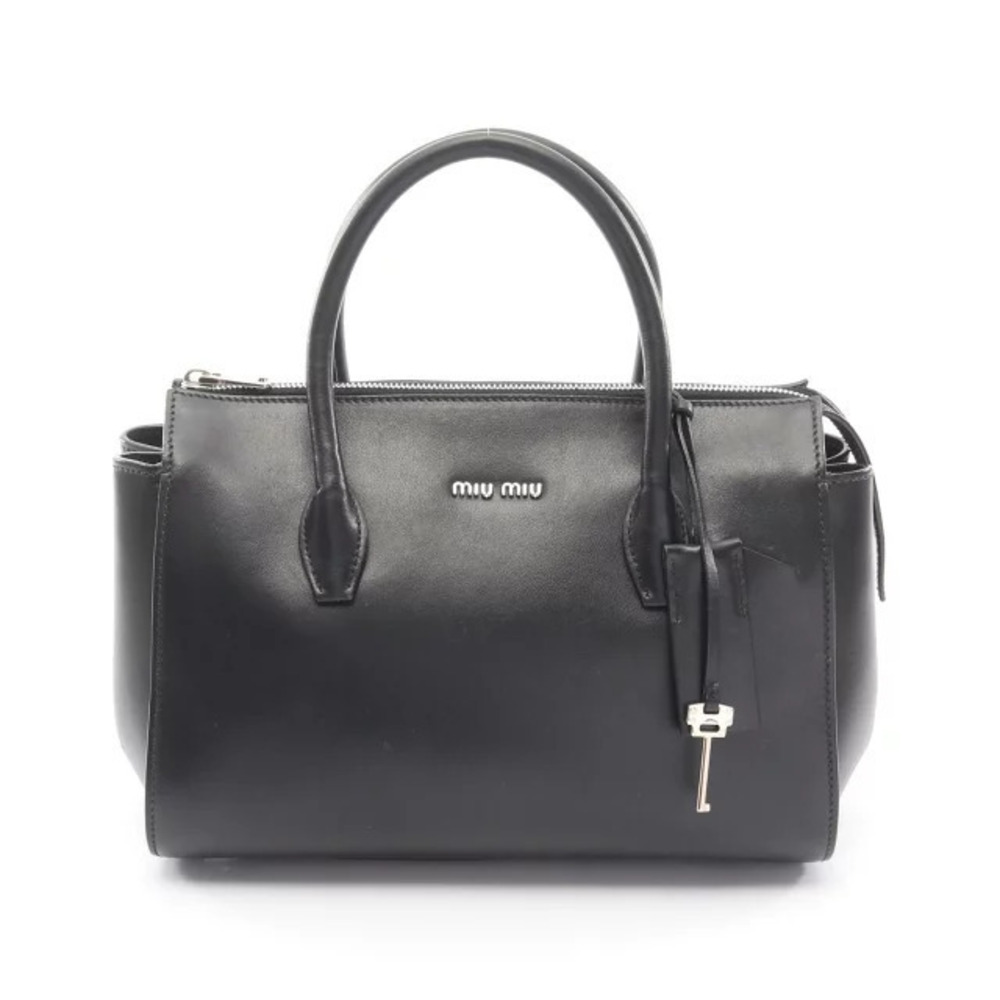 Miu Miu black leather top handle bowling bag